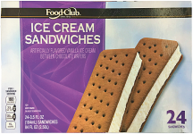 Food Club 24 ct. Ice Cream Sandwiches or Western Family 4 qt. Ice Cream or Sherbet product image.