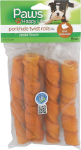 Paws 5 ct. Pork Twist Rollsor 6 in. Rawhide Bones product image.